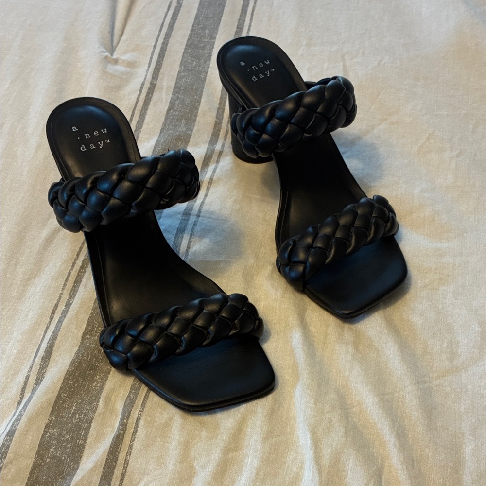 a new day Black Braided Double-Strap Slide Heels